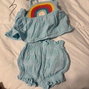 Kids Rainbow Top and Shorts Set - Light Blue